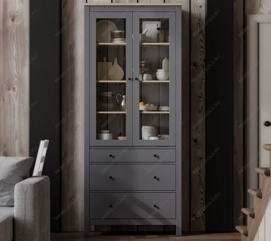 САГА шкаф с витриной 90 серый/ясень | изображение 5