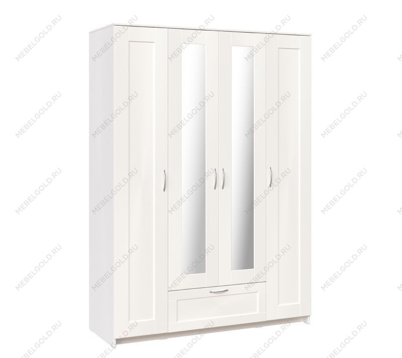 БРИМНЭС / СИРИУС Шкаф четырёхдверный ИКЕА / IKEA белый с одним выдвижным ящиком и двумя зеркалами | изображение 3