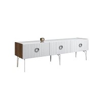 Тумба под телевизор 1.6м Bogemia Woodline Fi (Белый) (Lakobel/Хром) БМТ-1(Fi)