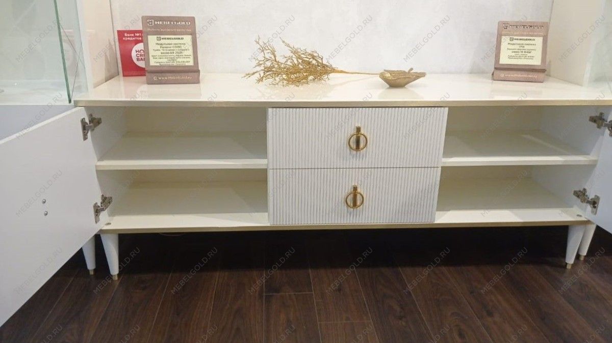 Лобня - Тумба под телевизор (2 двери и 2 фасада) Римини СОЛО (белый золото) РМТ-3 (s) | изображение 1