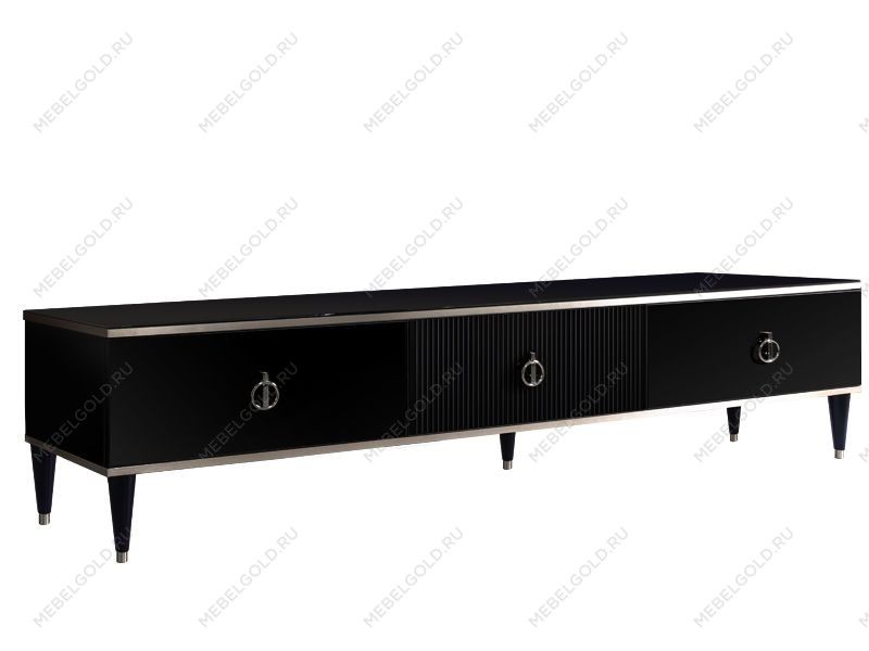 Тумба под телевизор 3 ящика Римини СОЛО (Черный/Серебро) РМТ-4(s)