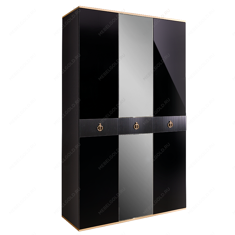 Шкаф 3-х дверный с зеркалом Римини СОЛО (Черный/Золото) РМШ1/3(s)