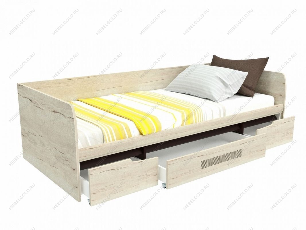 Кровать 900 с ящиками, Мале (2042*952*600) Дуб галифакс белый, 11226