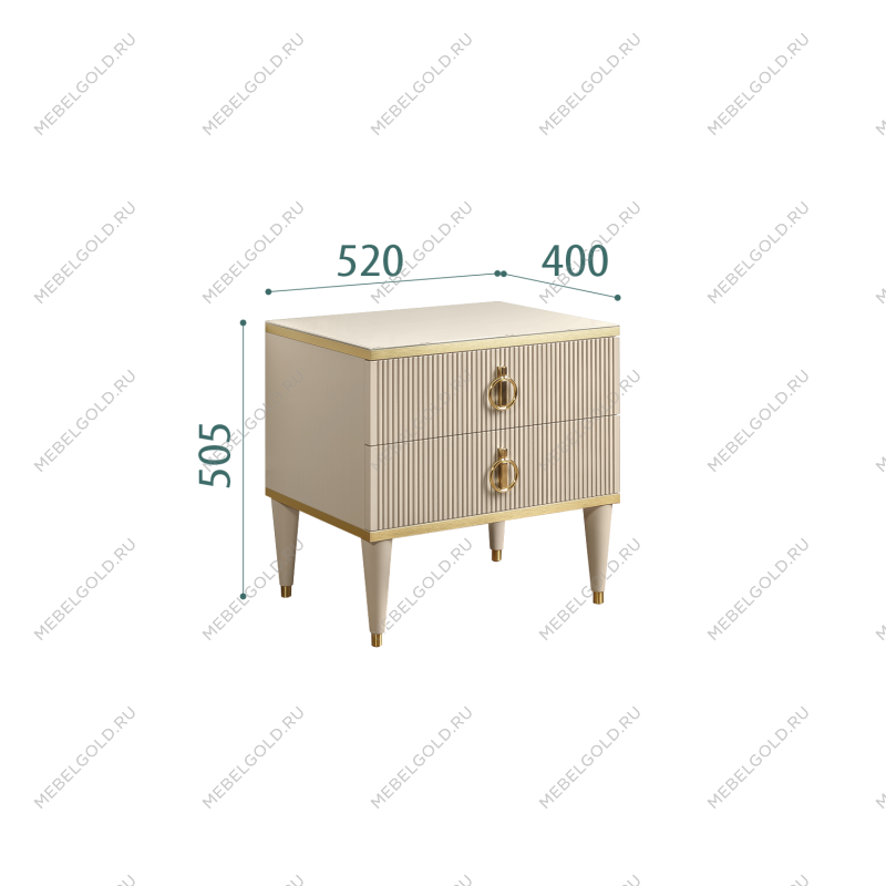 Тумба прикроватная 2 ящика Римини СОЛО (Ваниль/Золото) РМТП-2(s)