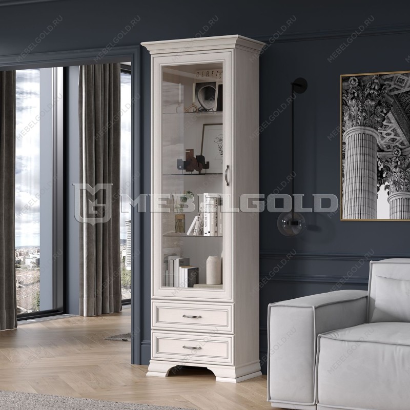 Шкаф с витриной Тиффани 1V2S вудлайн кремовый | изображение 2