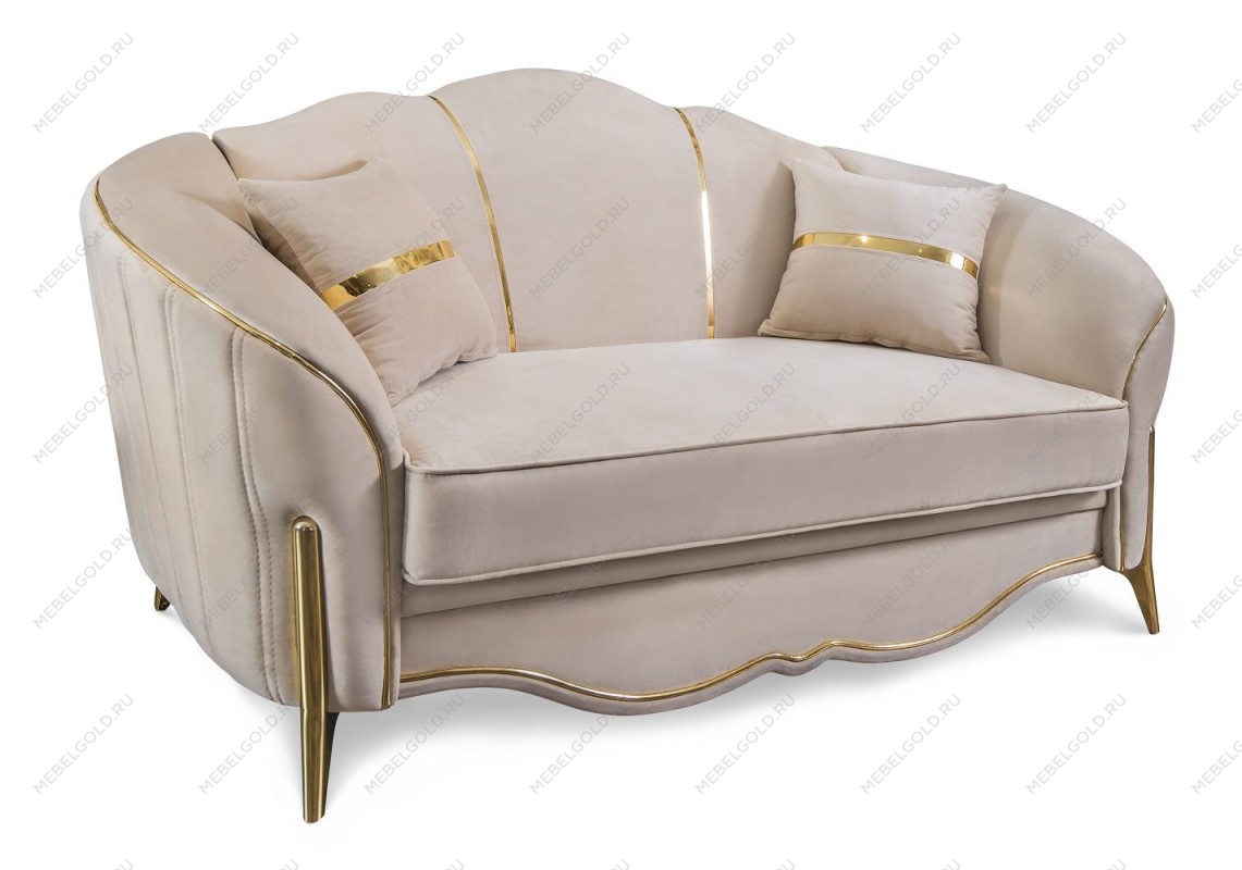Диван Лара 2х местный бежевый золото (французская раскладушка)