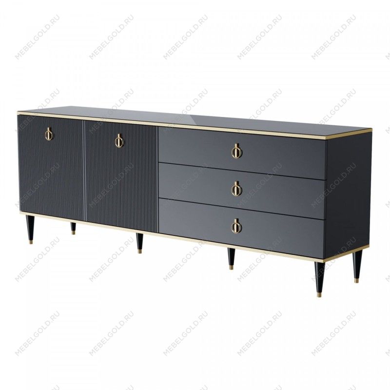 Комод для гостиной 2.1м Римини СОЛО (Черный/Золото) РМКМ-5(s)