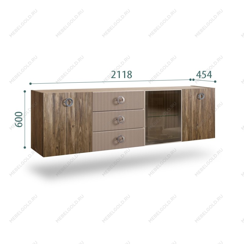 Комод 2.1м Bogemia Woodline Fly Wood Fi (Мокка) (Novabuk/Хром) БМКМ-5[4]