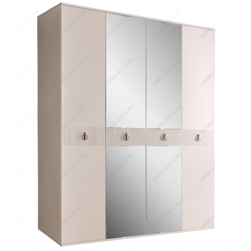 Шкаф 4-х дверный с зеркалом Римини СОЛО (Бежевый/Серебро) РМШ1/4(s)
