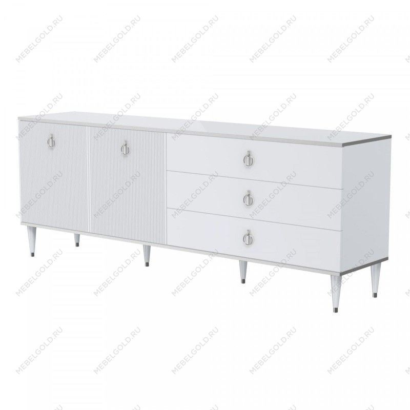 Комод для гостиной 2.1м Римини СОЛО (Белый/Серебро) РМКМ-5(s)