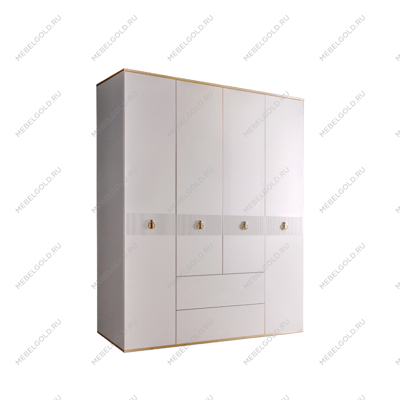 Шкаф 4-х дверный с ящиками Римини СОЛО (Белый/Золото) РМШ2/41(s)