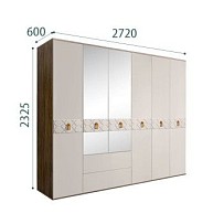 Шкаф 6-ти дверный с зеркалами, с ящиками, Bogemia Woodline Wood Fi (Шелк/Хром) БМШ1/61(Wo)