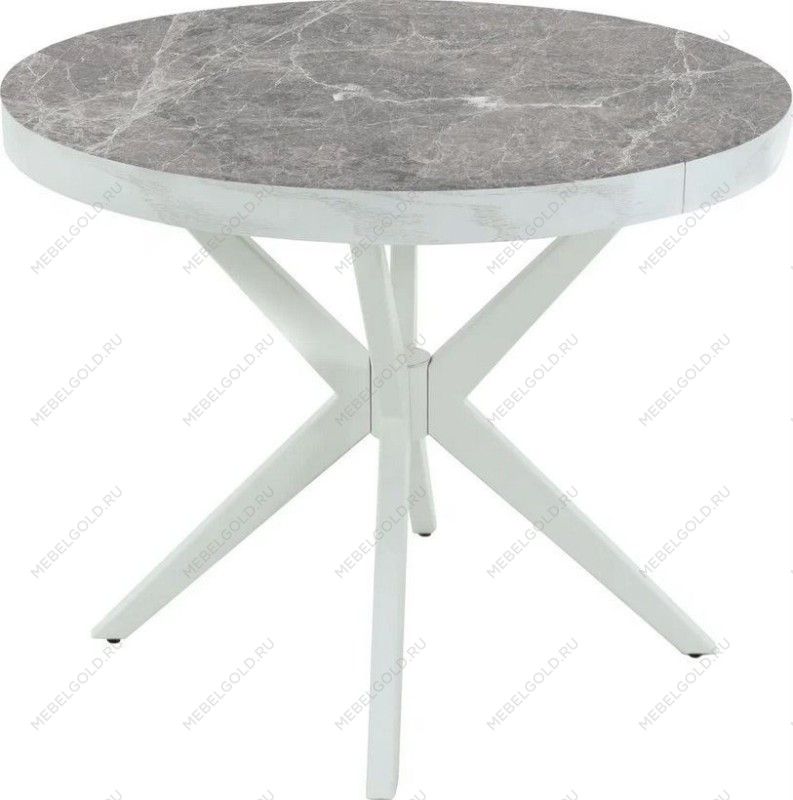 Стол раздвижной Оскар D95 Glass фотопечать (Цвет стекла: Мрамор №5 /цвет дерева: Тон 9 (эмаль белая))