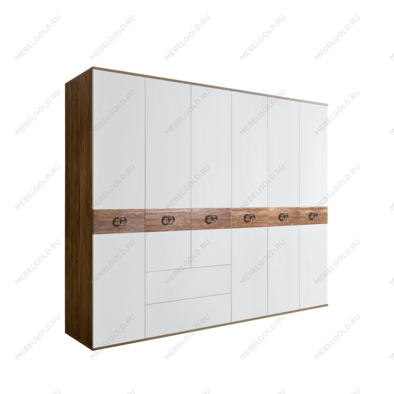 Шкаф 6-ти дверный с ящиками, Bogemia Woodline Wood Fi (Белый/Хром) БМШ2/61(Wo)