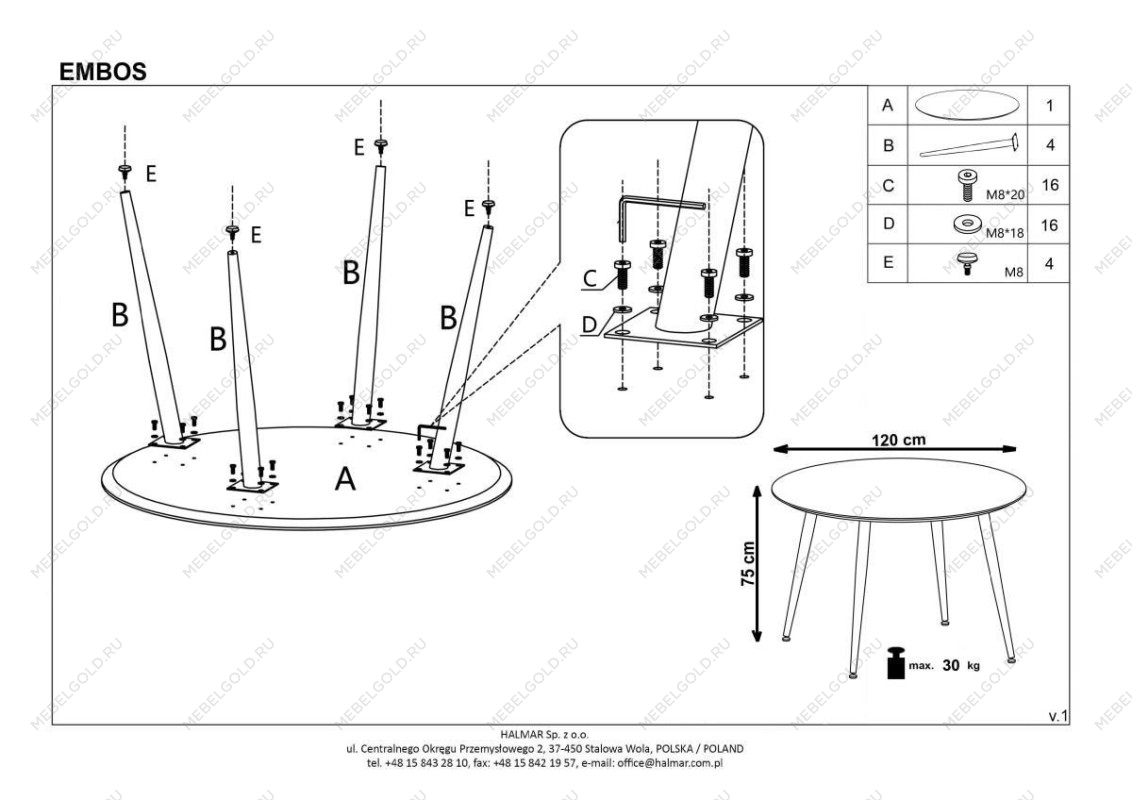 Стол обеденный Halmar EMBOS (черный/черный, золотой) | изображение 10