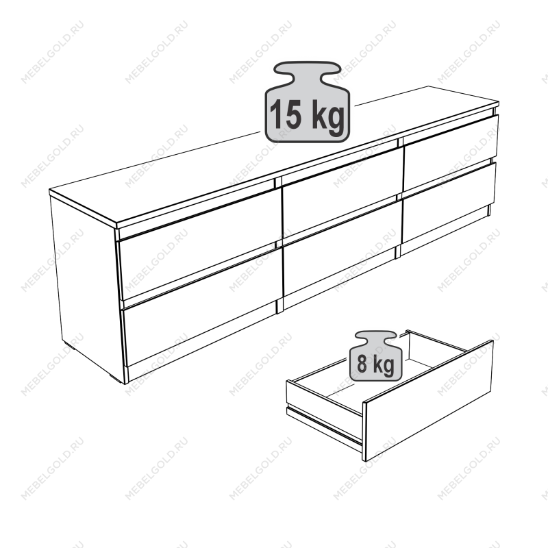 КАСТОР (KULLEN) тумба 6 ящиков серая | изображение 3