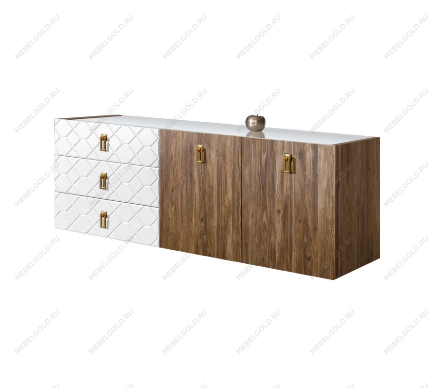 Комод 1.6м Bogemia Fly Wood Fa (Белый) (Lakobel/Золото) БМКМ-4