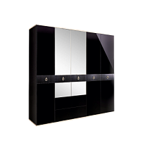 Шкаф 5-ти дверный с зеркалом, с ящиками Римини СОЛО (Черный/Серебро) РМШ1/51(s)