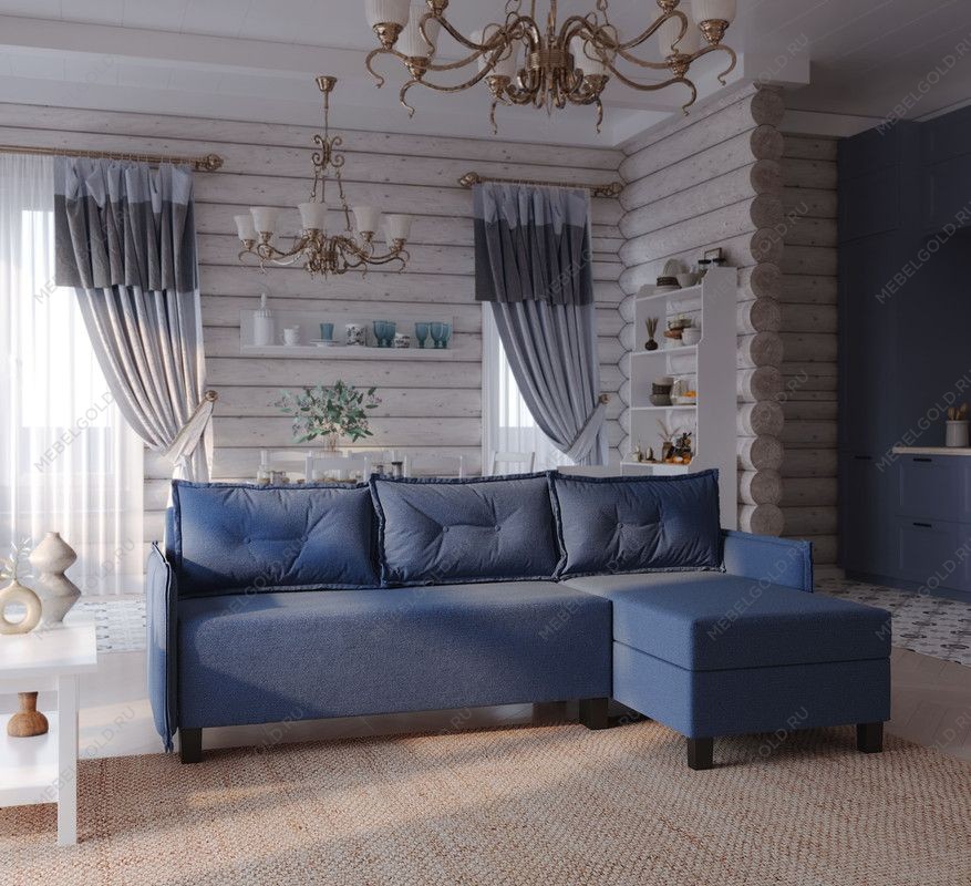 Диван-кровать угловой Киркас синий, рогожка | изображение 3