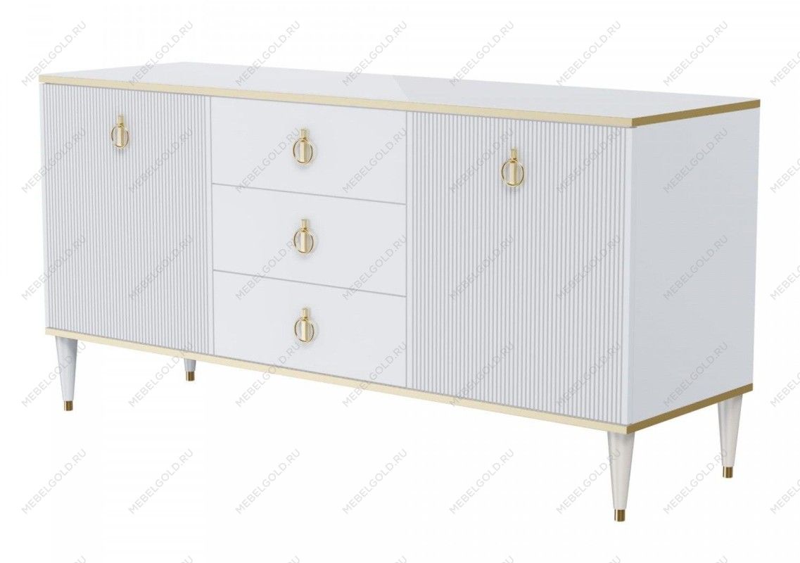 Комод для гостиной 1.6м Римини СОЛО (Белый/Золото) РМКМ-4(s)