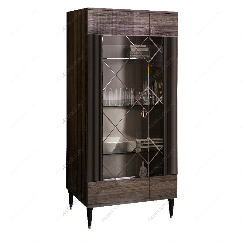 Витрина 2-ств. Римини СОЛО (Орех империя/Серебро) (Правая) РМВ2-2С(s)