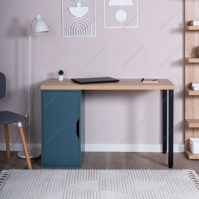 ИНГАР 2/ДВ/T стол письменный 140x75x55, дуб беленый/серо-бирюзовый/черный | изображение 3