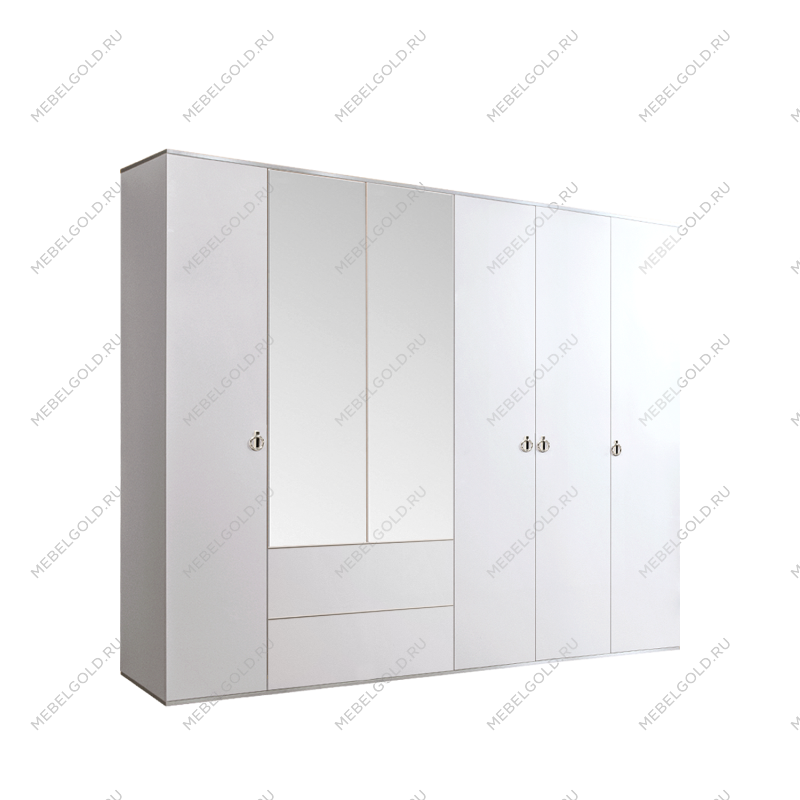 Шкаф 6-ти дверный с зеркалом, с ящиками Римини (Белый/Серебро) РМШ1/61