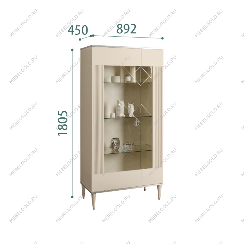 Витрина 2-ств. Римини СОЛО (Ваниль/Серебро) (Правая) РМВ2-2С(s)