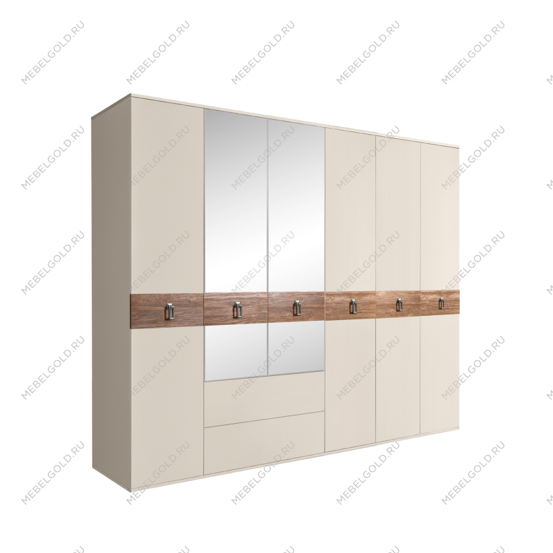 Шкаф 6-ти дверный с зеркалами, с ящиками, Bogemia Wood Fa (Слоновая кость/Хром) БМШ1/61(Wo)