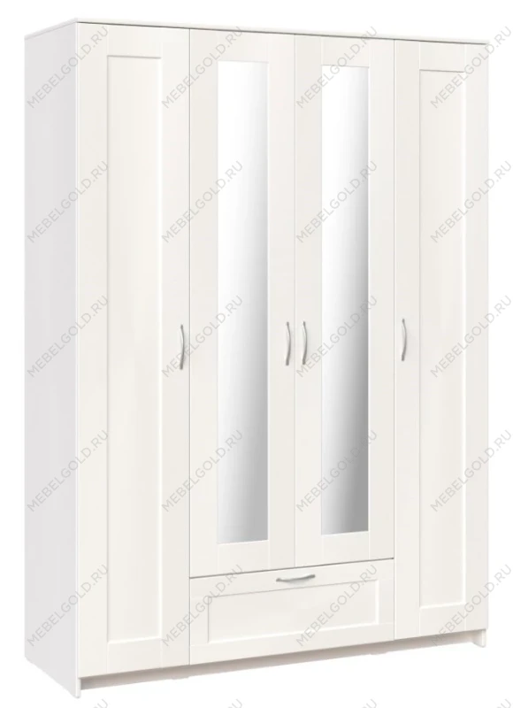 БРИМНЭС / СИРИУС Шкаф четырёхдверный ИКЕА / IKEA белый с одним выдвижным ящиком и двумя зеркалами