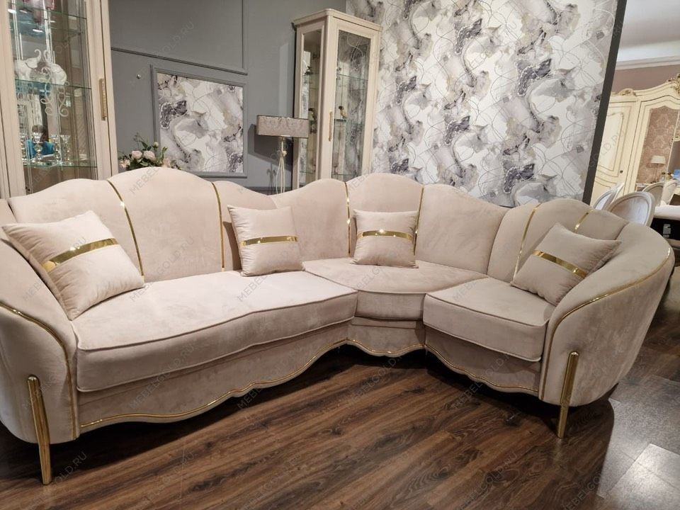 Диван Лара угловой 2-у-1 бежевый золото | изображение 4