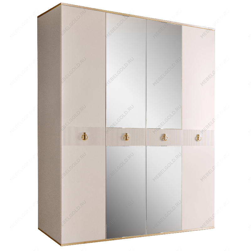 Шкаф 4-х дверный с зеркалом Римини СОЛО (Слоновая кость/Золото) РМШ1/4(s)