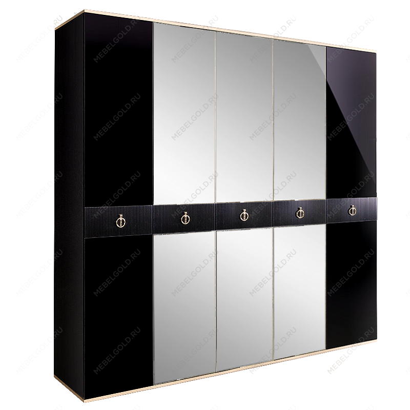 Шкаф 5-ти дверный с зеркалом Римини СОЛО (Черный/Серебро) РМШ1/5(s)