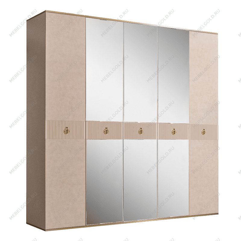 Шкаф 5-ти дверный с зеркалом Римини СОЛО (Латте/Золото) РМШ1/5(s)