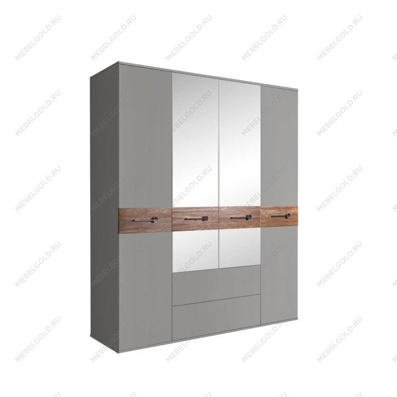 Шкаф 4-х дверный с зеркалами, с ящиками, Bogemia Wood Wo (Серый/Хром) БМШ1/41(Wo)
