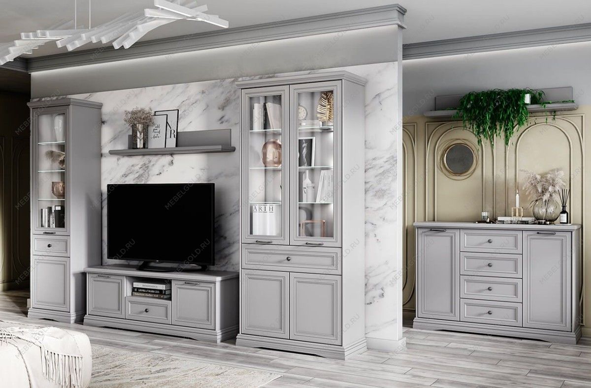 Шкаф с витриной Валенсия 2V2D1S Н серый | изображение 2