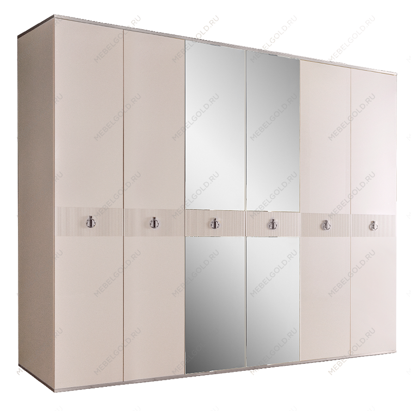 Шкаф 6-ти дверный с зеркалом Римини СОЛО (Слоновая кость/Серебро) РМШ1/6(s)