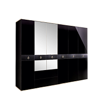 Шкаф 6-ти дверный с зеркалом, с ящиками Римини СОЛО (Черный/Серебро) РМШ1/61(s)