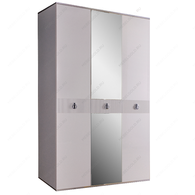 Шкаф 3-х дверный с зеркалом Римини СОЛО (Белый/Серебро) РМШ1/3(s)