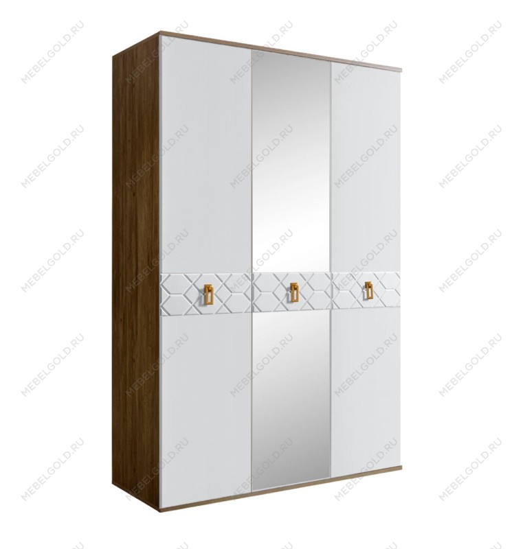 Шкаф 3-х дверный с зеркалом Bogemia Woodline Fa (Белый/Золото) БМШ1/3