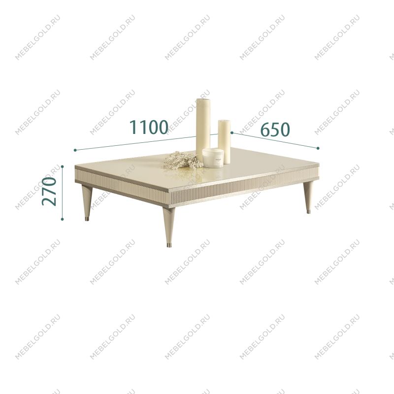 Журнальный столик узкий Римини СОЛО (Ваниль/Серебро) РМСТ-3(s)