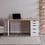 ИНГАР стол письменный ИКЕА / IKEA 2/5Т 140x75x55, дуб беленый/белый | изображение 4