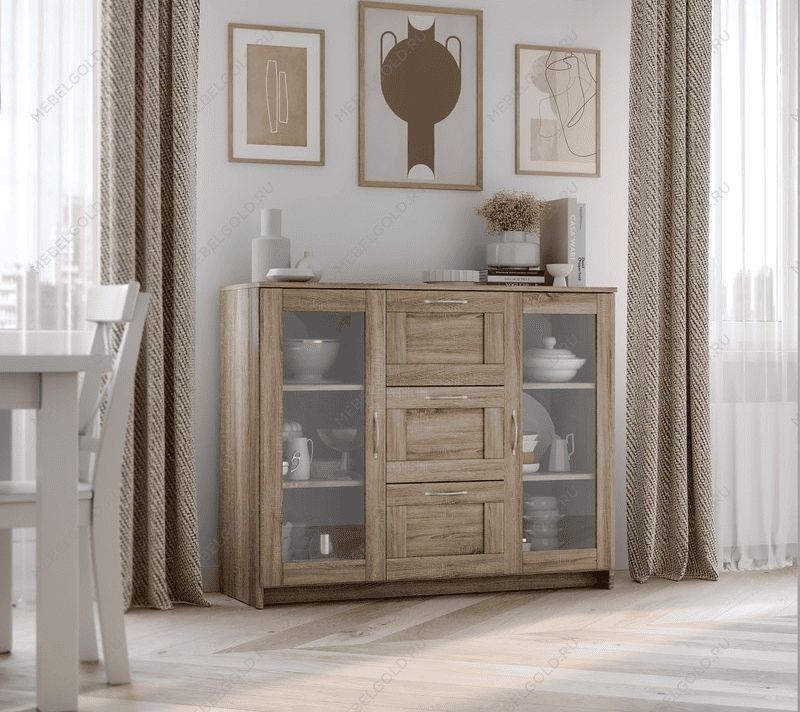 БРИМНЭС / СИРИУС тумба ИКЕА / IKEA 2 двери со стеклом и 3 ящика 117х95 сонома | изображение 4