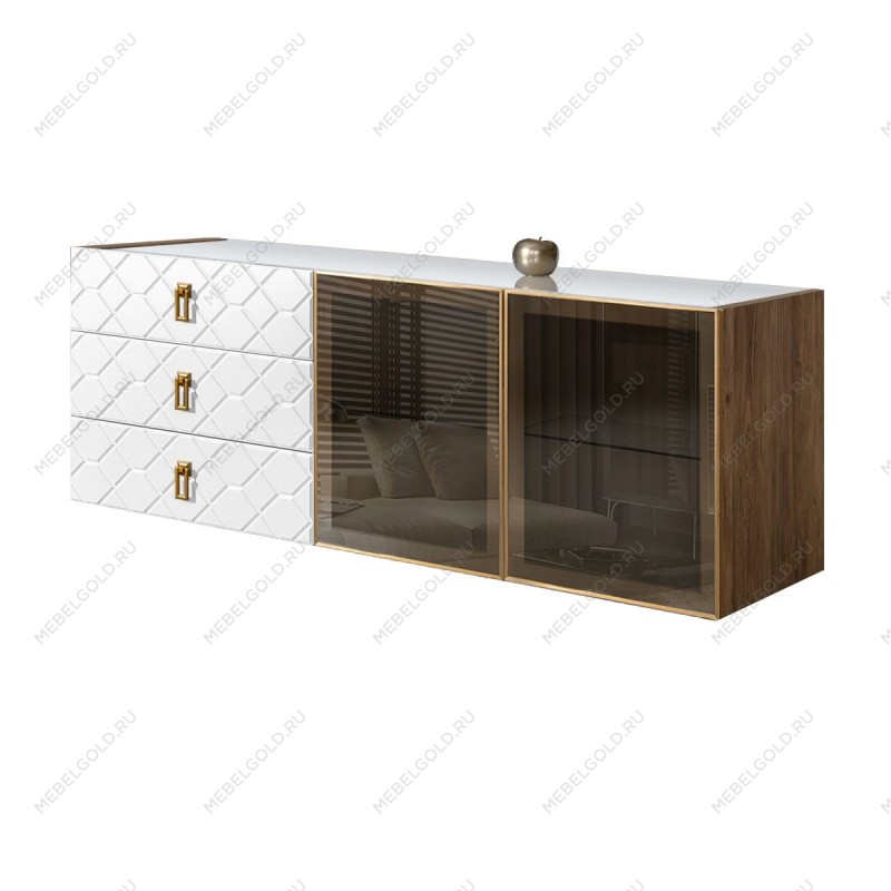 Комод 1.6м Bogemia Woodline Fly Fa (Белый) (Lakobel/Золото) БМКМ-4[5]